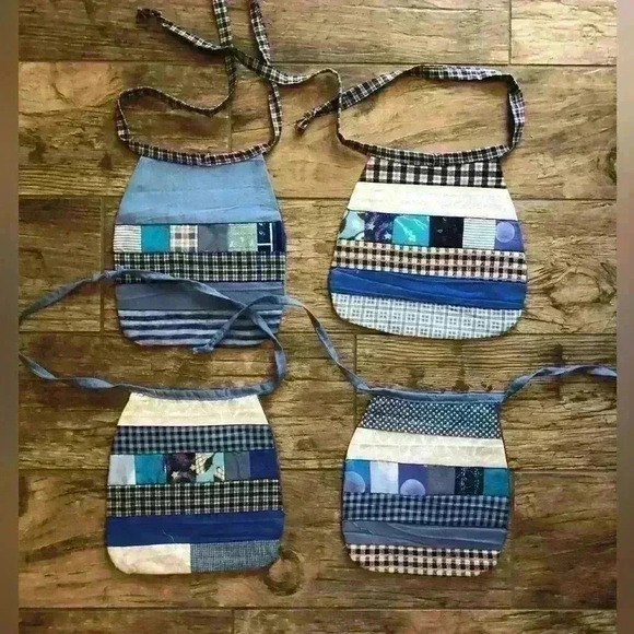 LOT OF 4 BABY BOY DENIM UPCYCLED MATERIAL QUILT BIBS - Picture 5 of 8